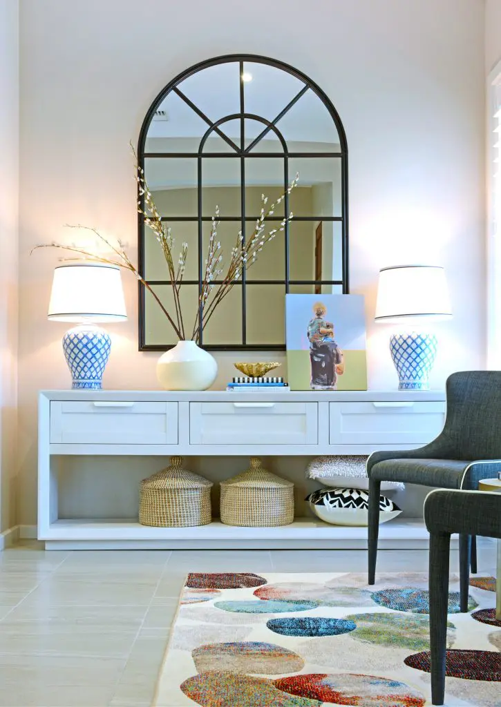 Kingswood Entrance Decoration with Arched Mirror Table Lamps Art